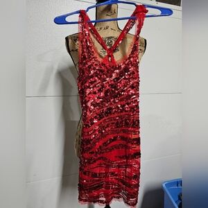 Red Sequin Strappy Dress